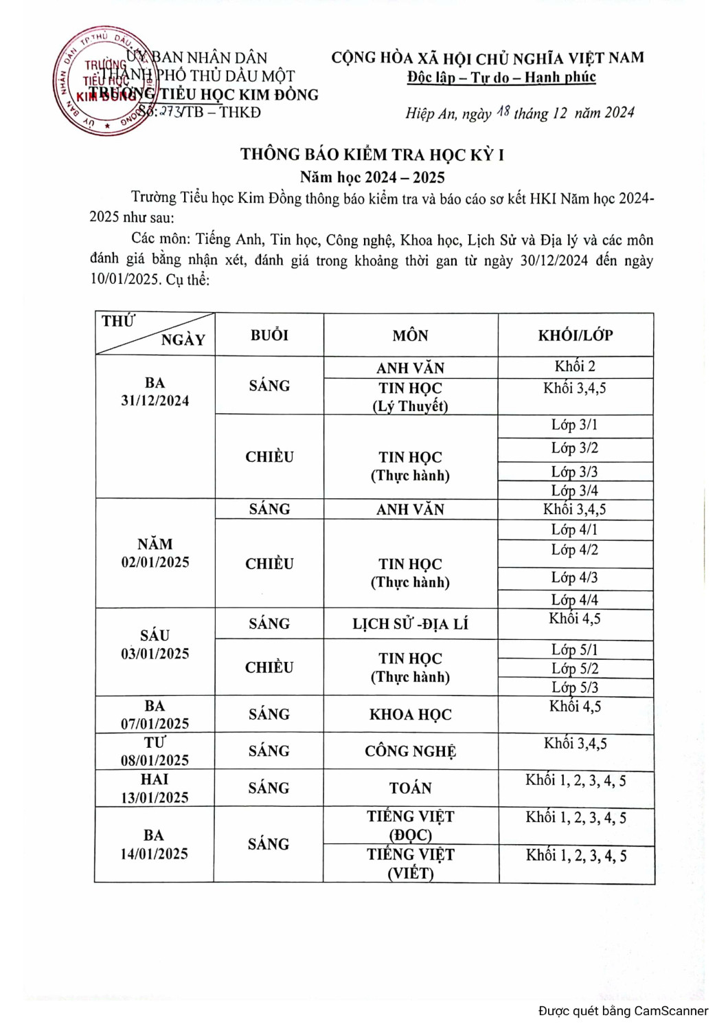 Thông báo kiểm tra học kỳ I hình ảnh 0